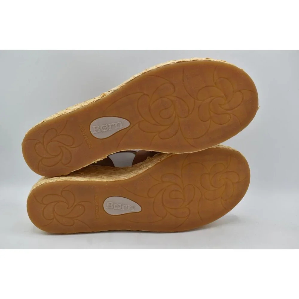 Born Womens Size 11 Moriah Brown Full Grain Leather Espadrille‎ Wedge Sandals